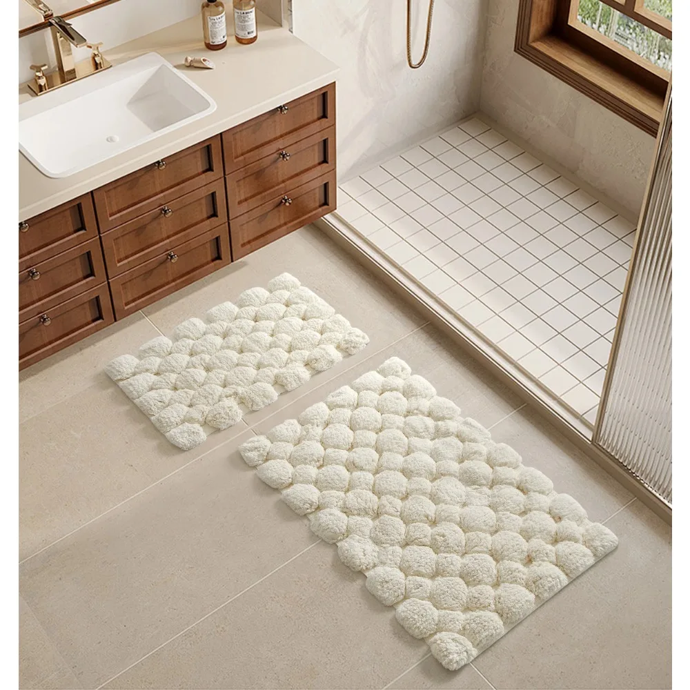 Bamboo Bath Mat - مجموعة سجادة حمام قطنية عاجية مكونة