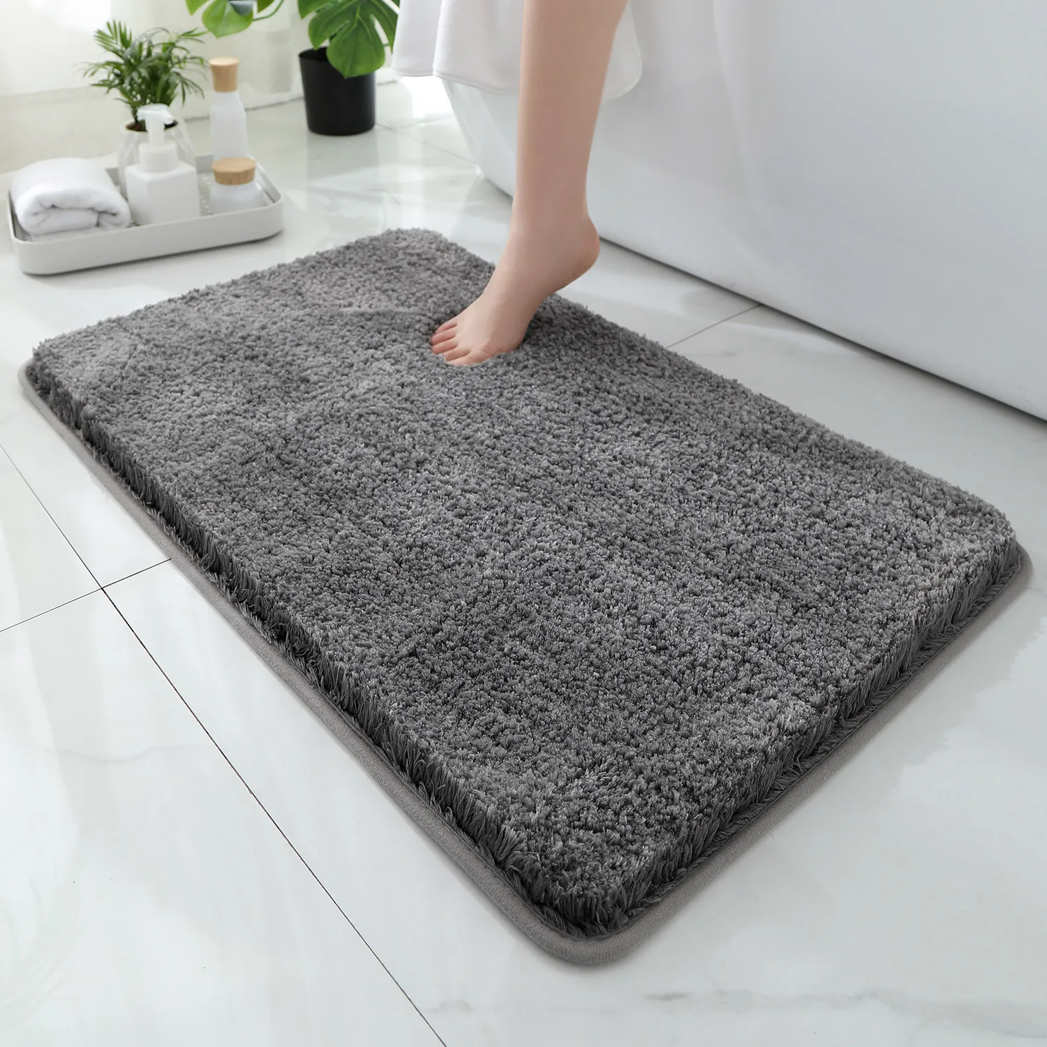 Bamboo Bath Mat - سجادة أرضية حمام مستديرة وسميكة، سجادة